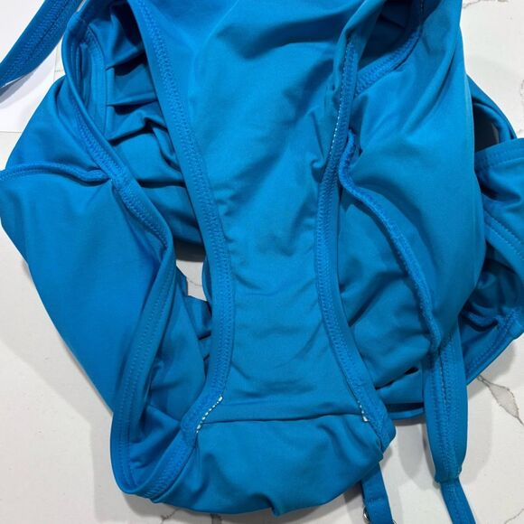 CALVIN KLEIN | Shimmer Teal Blue Pleated One-Piece Swimsuit 6 - Picture 13 of 16